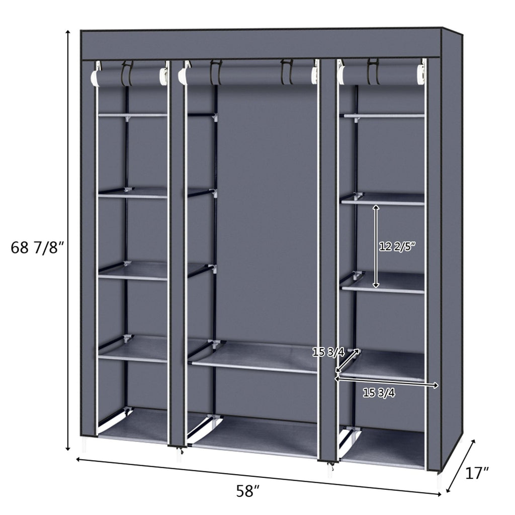 69" Portable Clothes Closet Wardrobe Storage Organizer with Non-Woven Fabric Quick and Easy to Assem