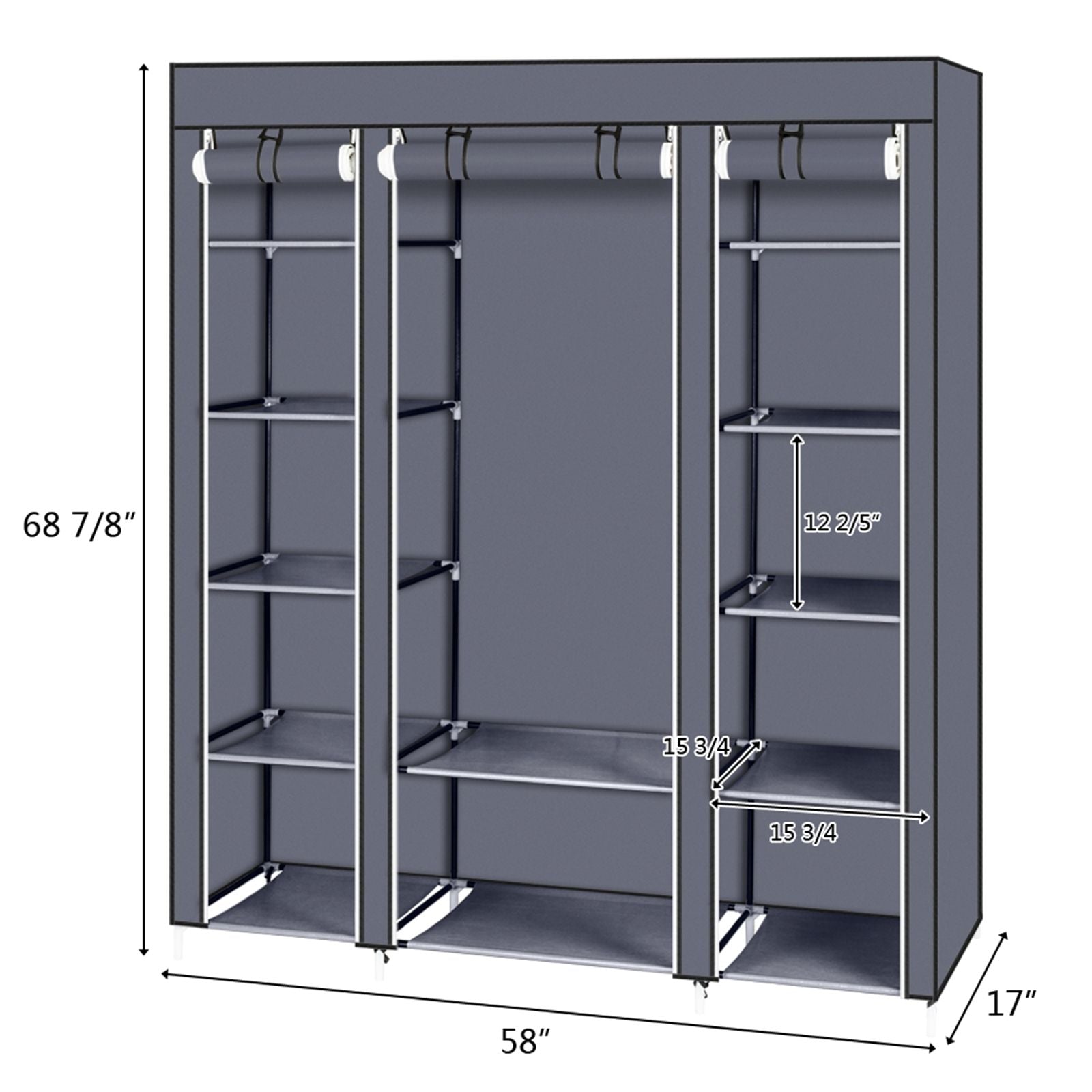 69" Portable Clothes Closet Wardrobe Storage Organizer with Non-Woven Fabric Quick and Easy to Assem
