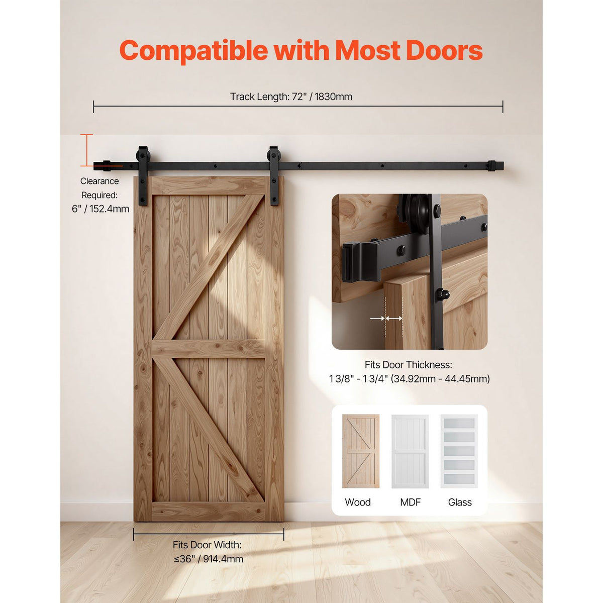 Modern Sliding Barn Door Hardware with J-Shape Rollers