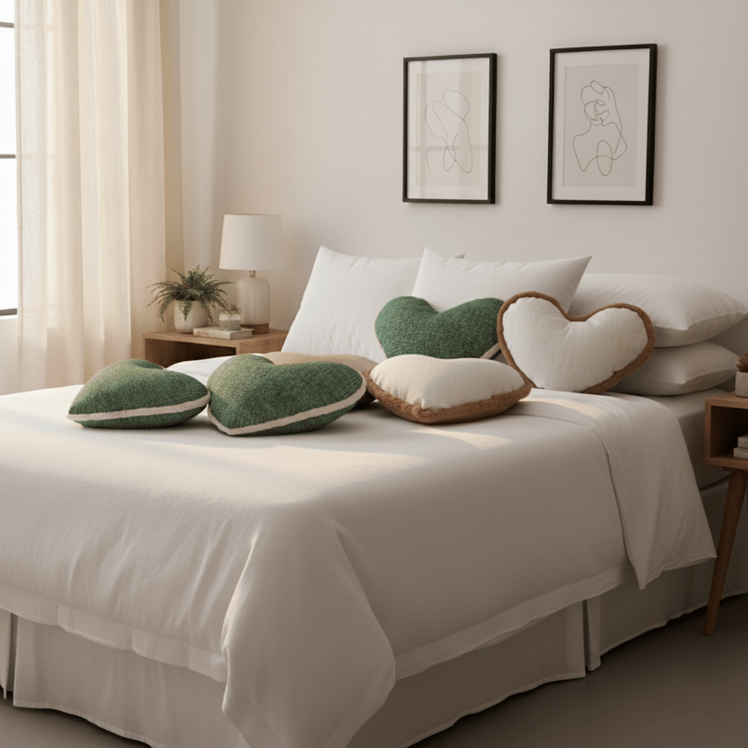 Heart-Shaped Plush and Woven Pillow Cover Set