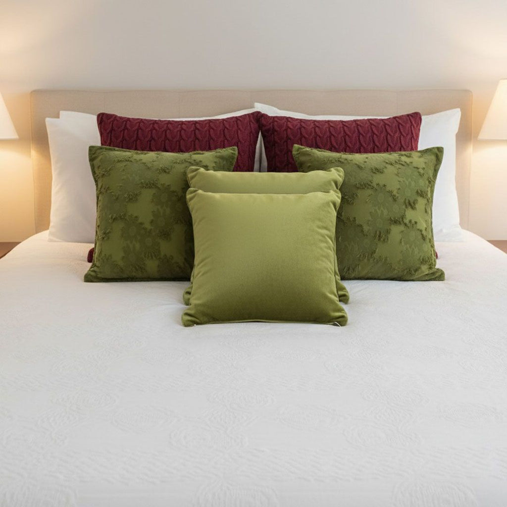 Olive Green and Deep Red Textured Pillow Cover Set