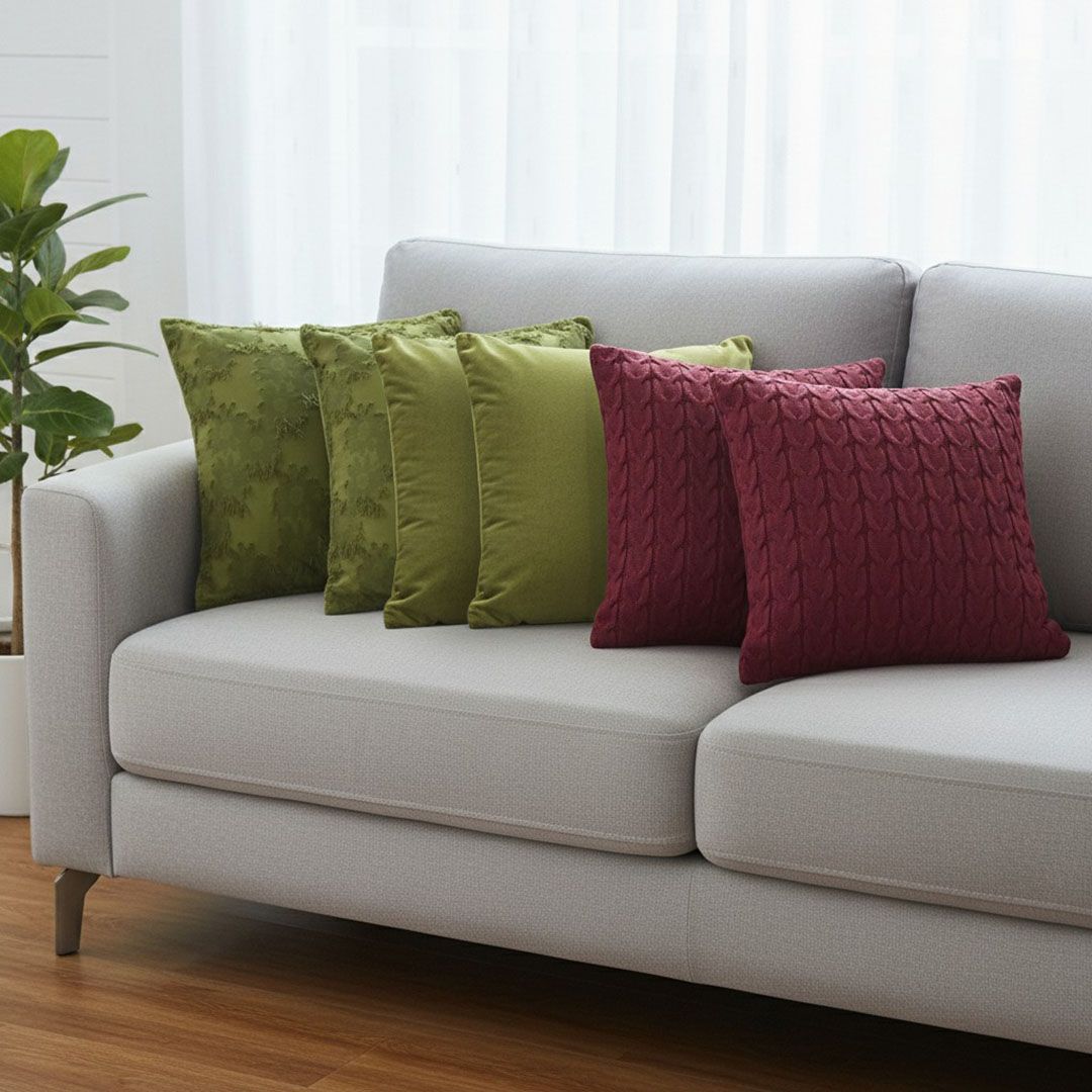 Olive Green and Deep Red Textured Pillow Cover Set