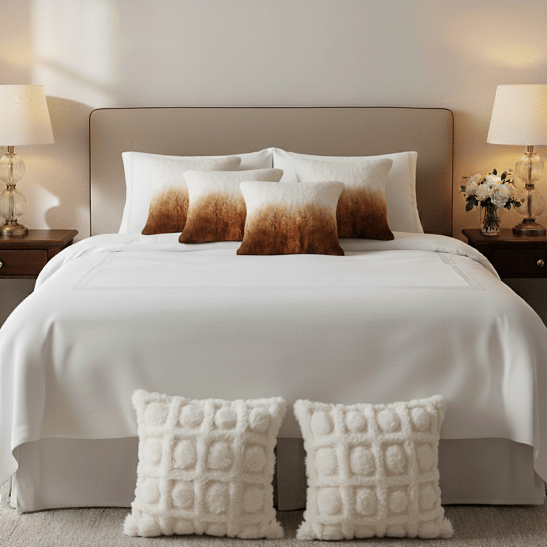 6 Pack Decorative Pillow Covers – Faux Fur & Pom-Pom Grid Design for Sofa Bedroom
