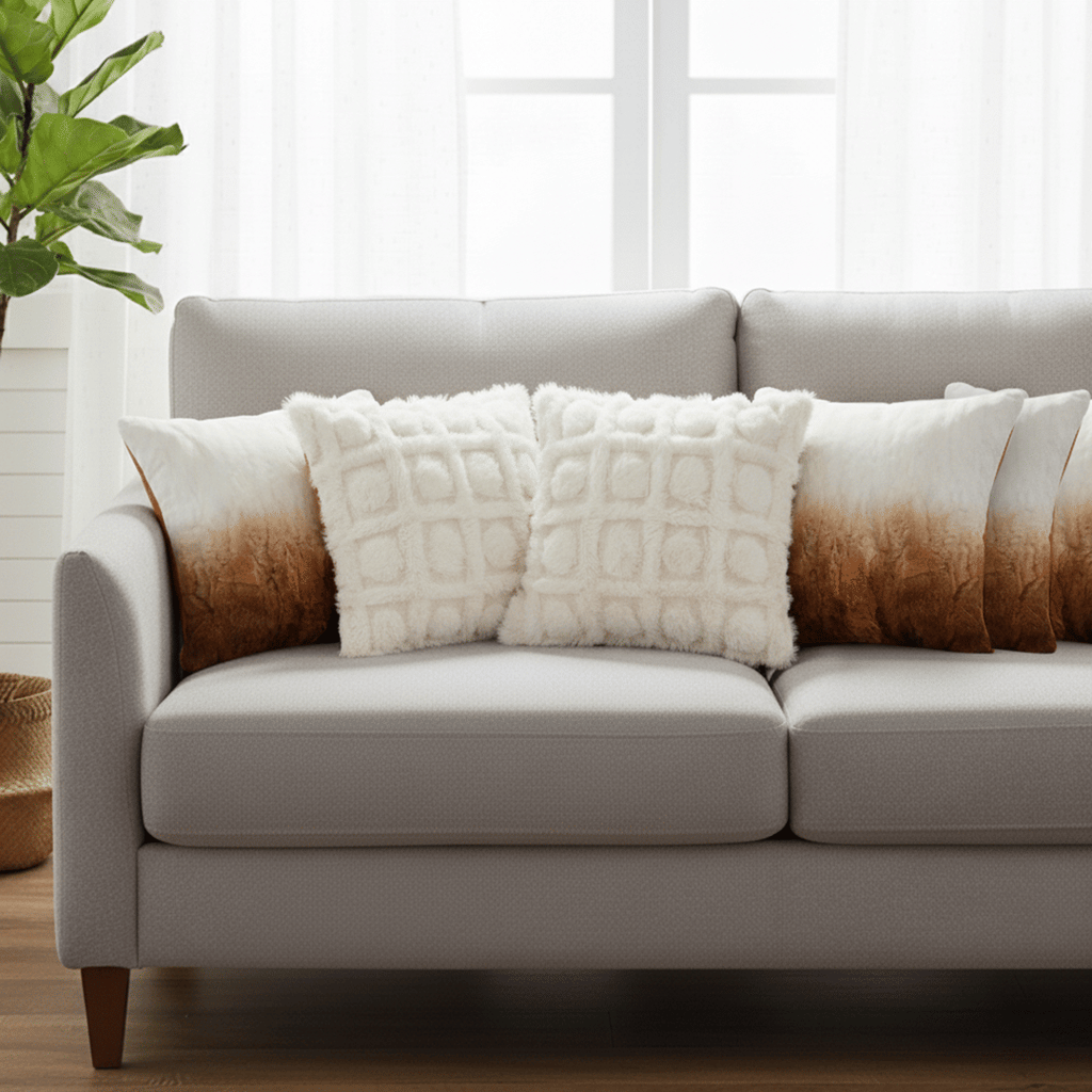 6 Pack Decorative Pillow Covers – Faux Fur & Pom-Pom Grid Design for Sofa Bedroom