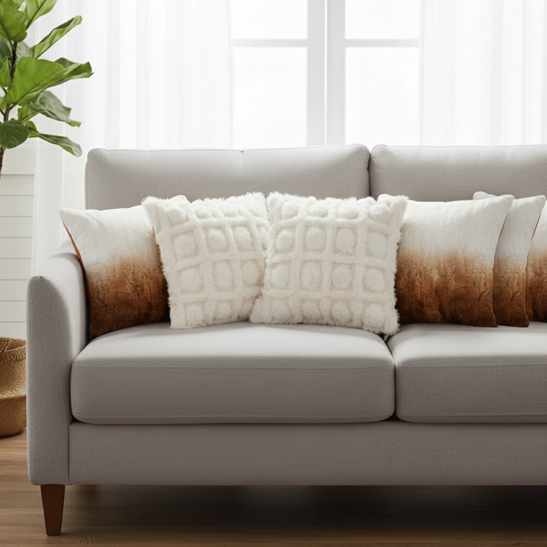 6 Pack Decorative Pillow Covers – Faux Fur & Pom-Pom Grid Design for Sofa Bedroom