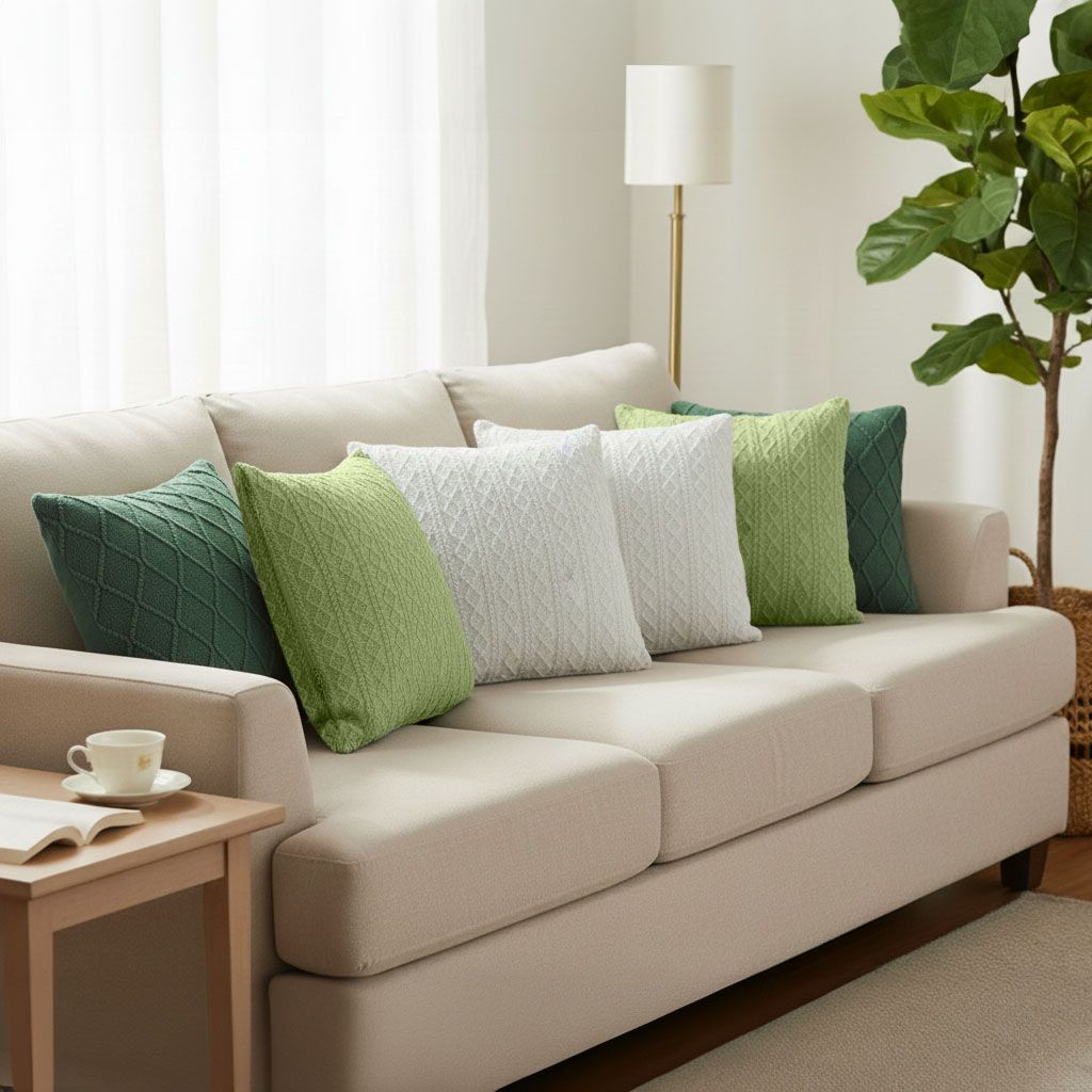 White and Forest Green Knit Pillow Cover Collection