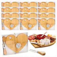6Set Bridal Shower Favor Heart Cheese Board Cheese Knives Wood Mini Charcuterie Board Thank You Gift