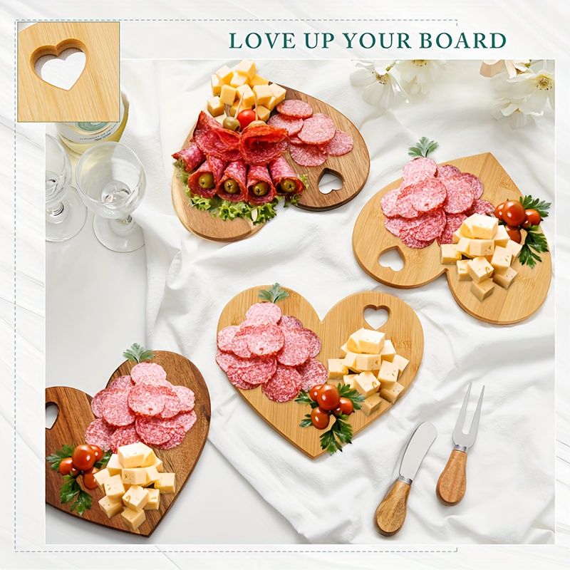 6Set Bridal Shower Favor Heart Cheese Board Cheese Knives Wood Mini Charcuterie Board Thank You Gift