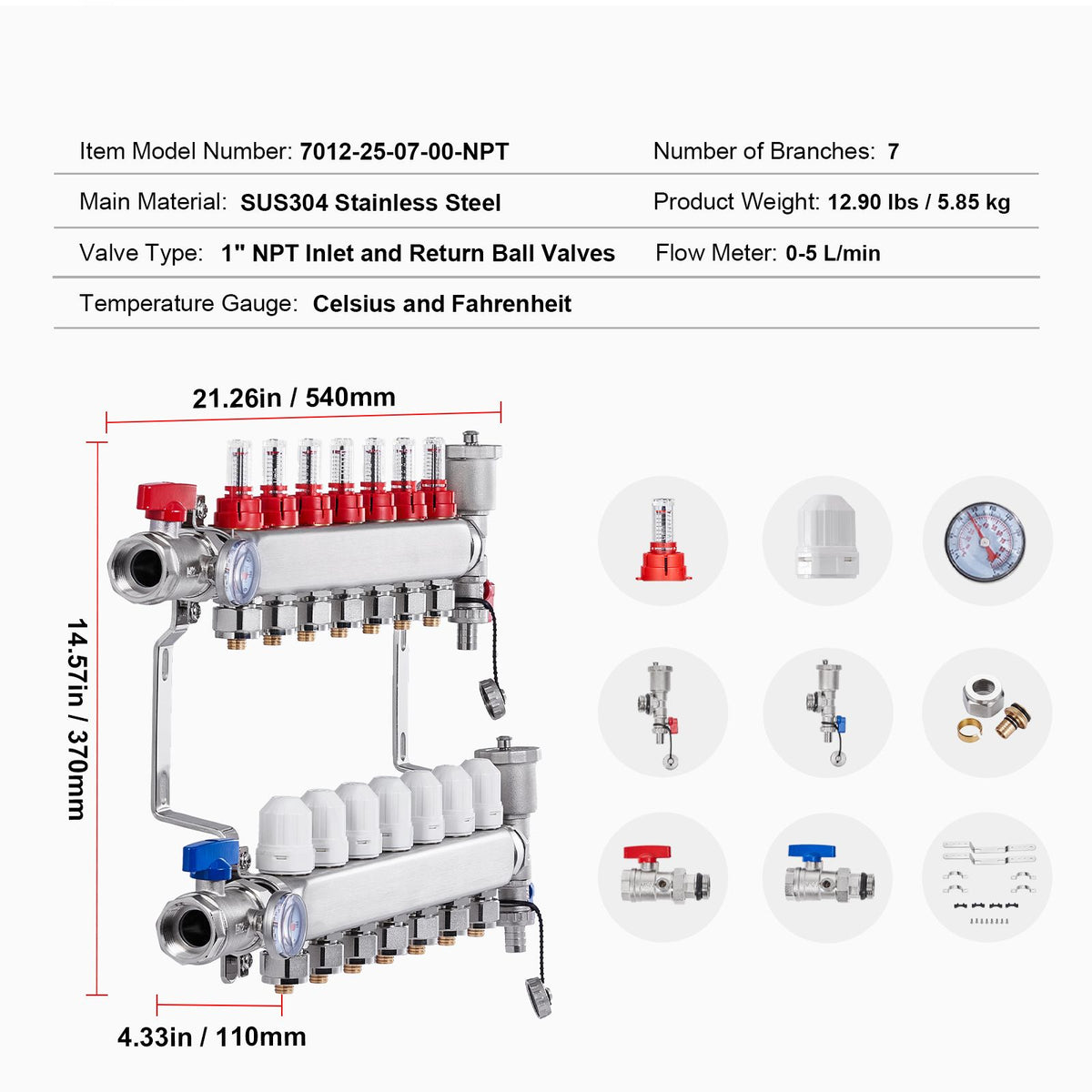 Radiant Floor Heating Manifold Kit with Flow