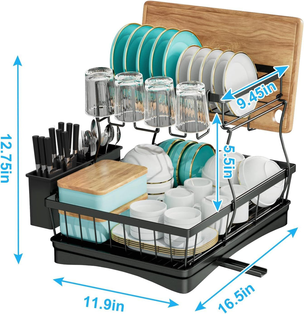 2-Tier Large Dish Drying Rack with Utensil Holder