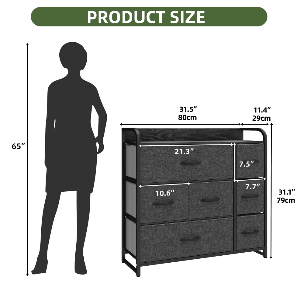 Seven-Drawer Black-Gray Dresser for Flexible Storage