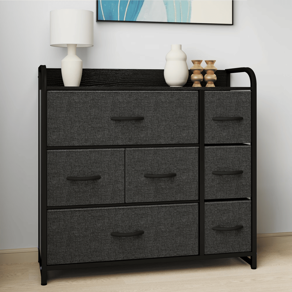 Seven-Drawer Black-Gray Dresser for Flexible Storage