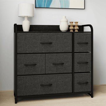 Seven-Drawer Black-Gray Dresser for Flexible Storage