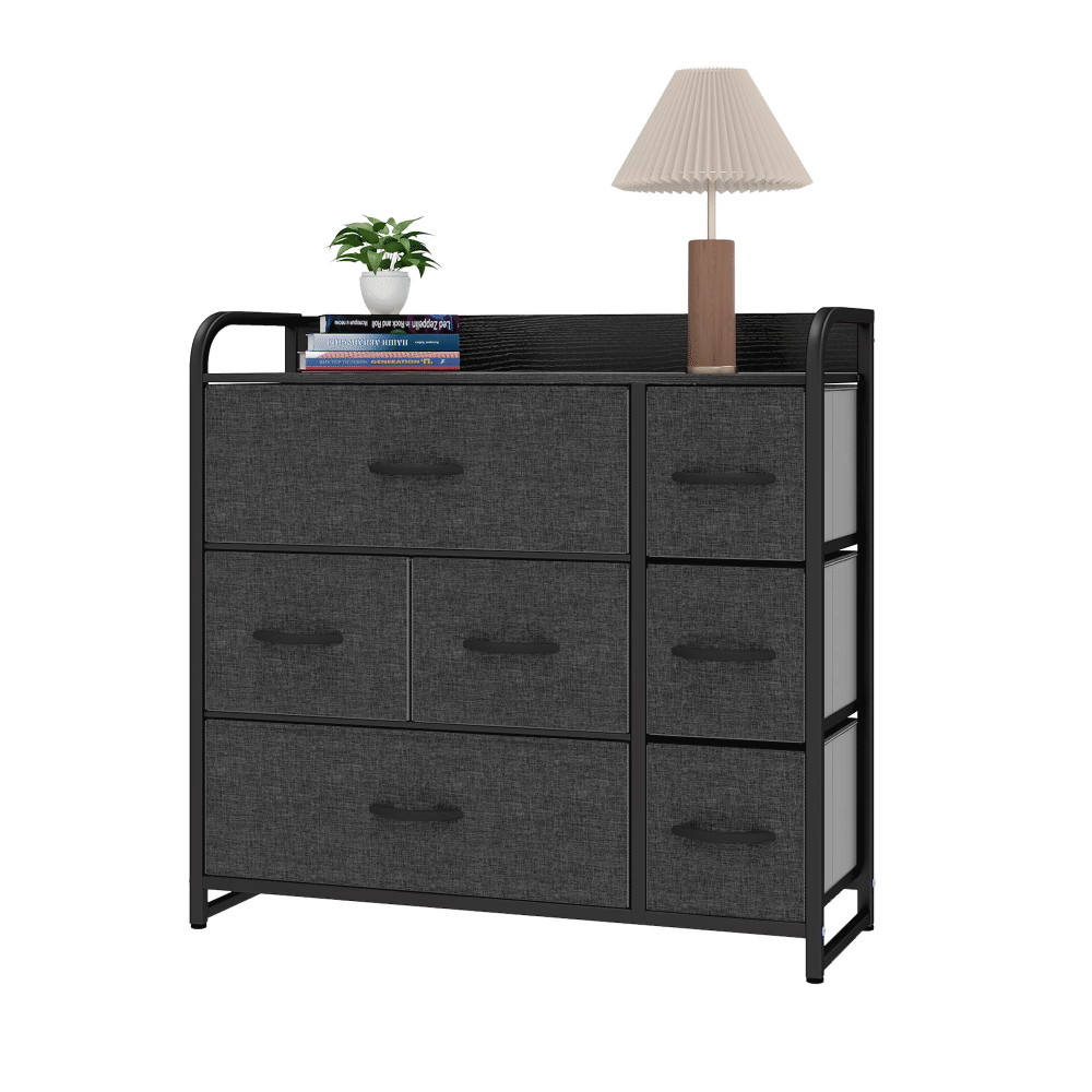 Seven-Drawer Black-Gray Dresser for Flexible Storage