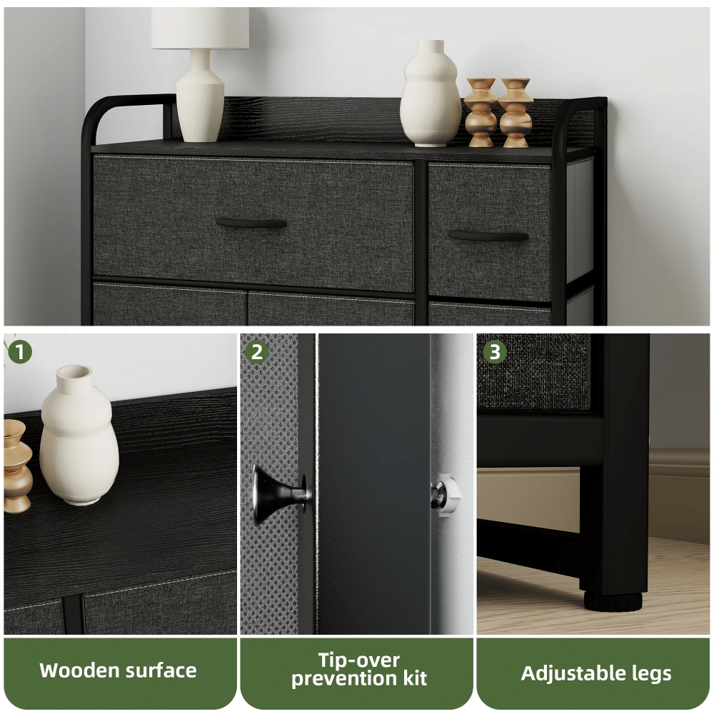 Seven-Drawer Black-Gray Dresser for Flexible Storage