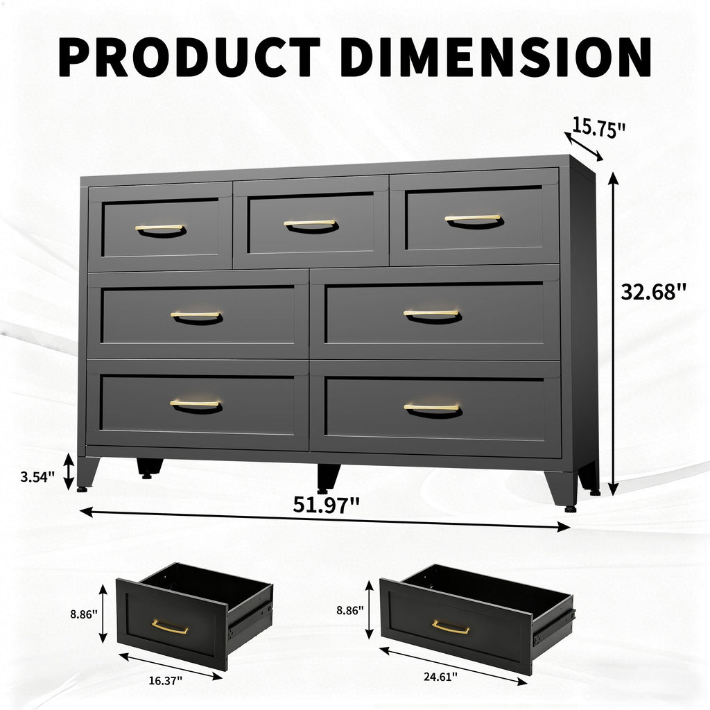 Modern Black Seven-Drawer Low-Profile Dresser