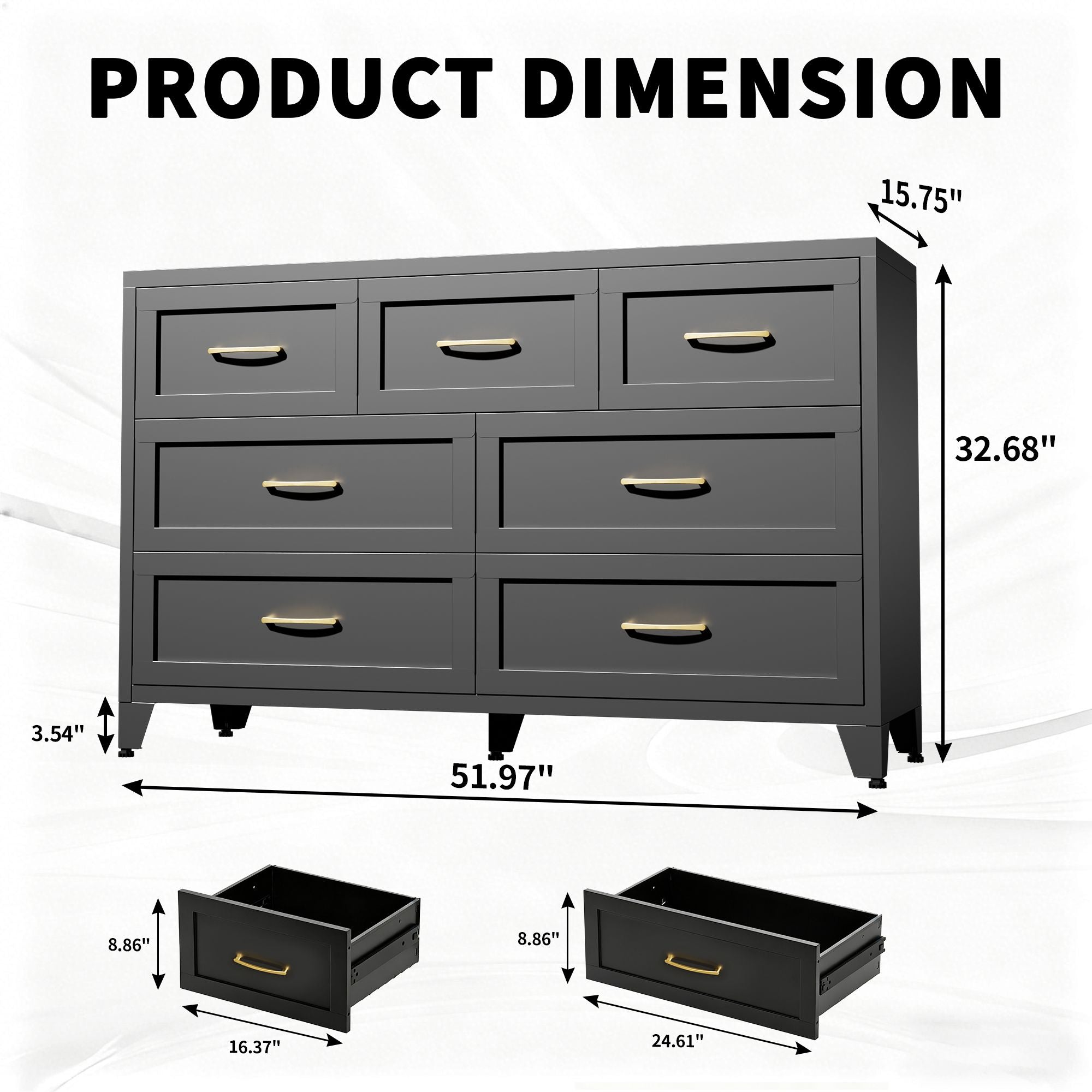 Modern Black Seven-Drawer Low-Profile Dresser