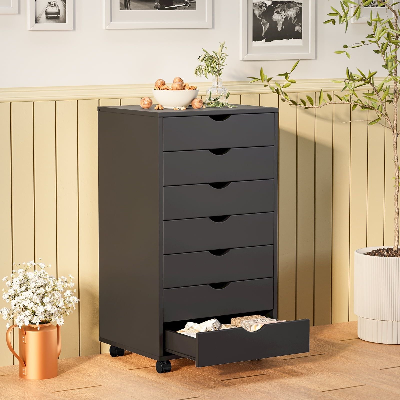 7 Drawer Storage Cabinet with Wheels for Home Office Organization