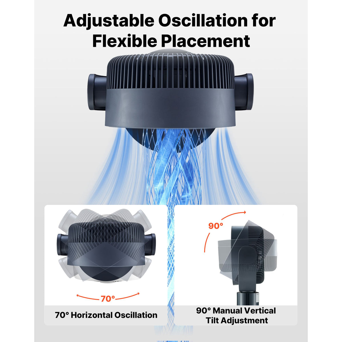 7- Oscillating Pedestal Fan with DC Motor, Remote Control, 12 Speeds & 3 Modes
