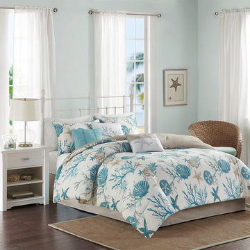 Aqua Coastal Seven-Piece Cal King Comforter Set