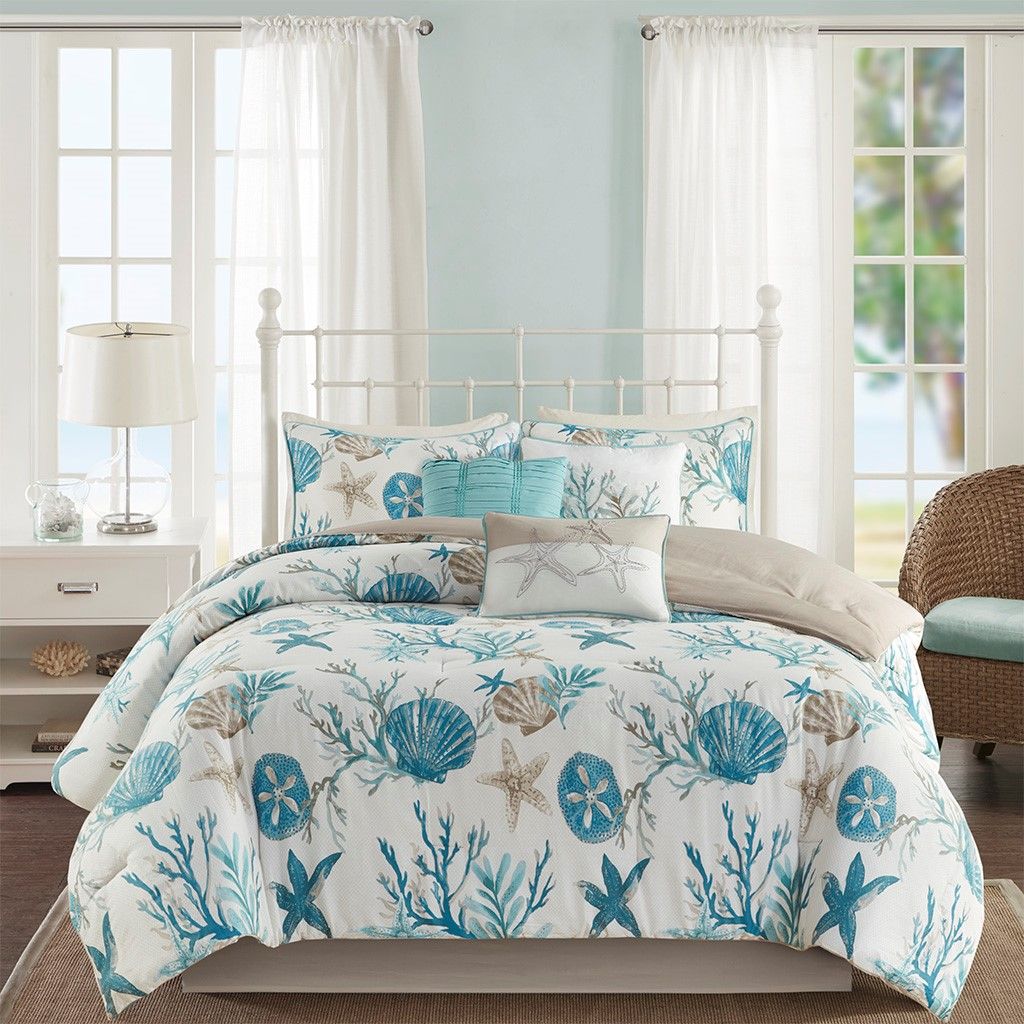 Aqua Coastal Seven-Piece Cal King Comforter Set