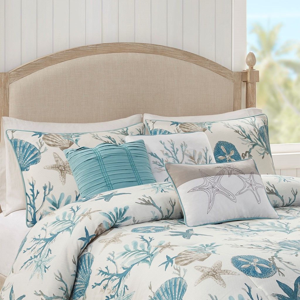 Aqua Coastal Seven-Piece Cal King Comforter Set