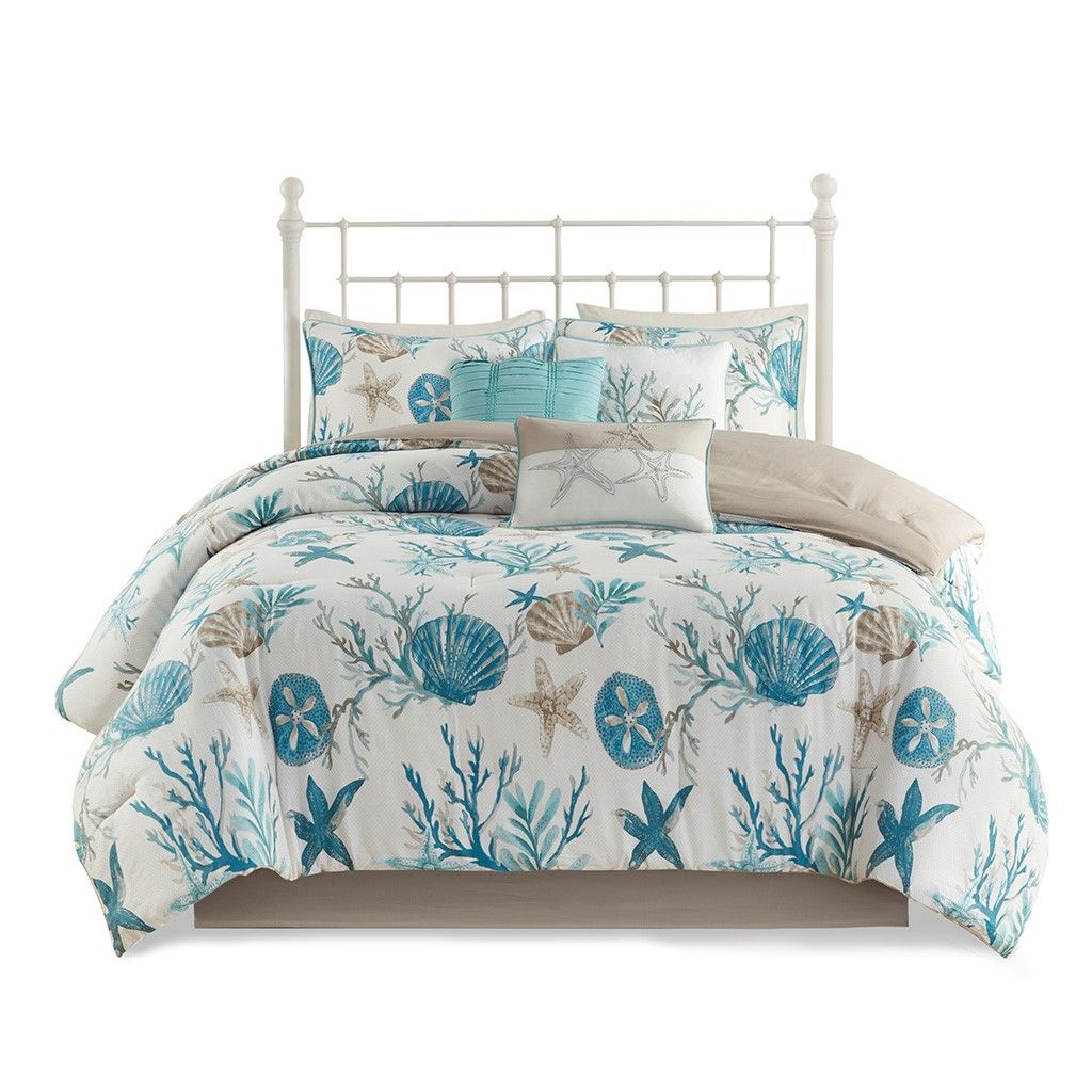 Aqua Coastal Seven-Piece Cal King Comforter Set