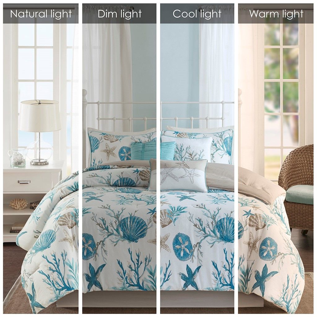 Aqua Coastal Seven-Piece Cal King Comforter Set