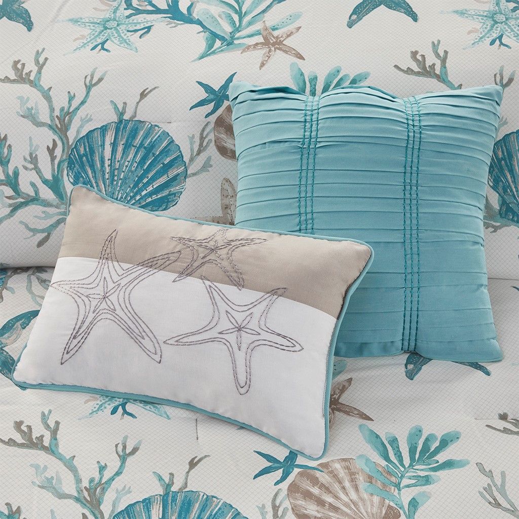 Aqua Coastal Seven-Piece Cal King Comforter Set