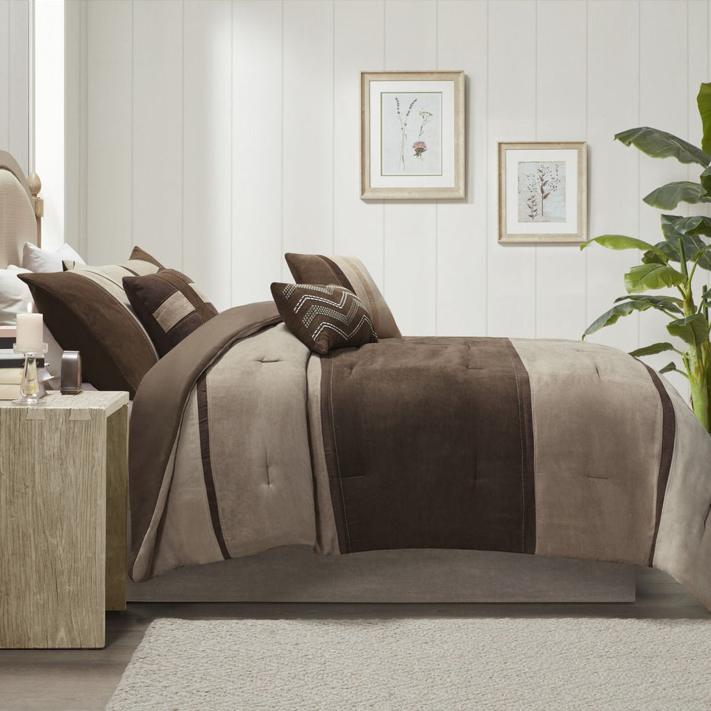 Brown Colorblock Comforter Set with Lodge Style