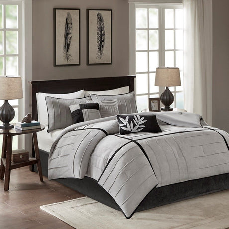 Gray and Black Pintuck Comforter Set