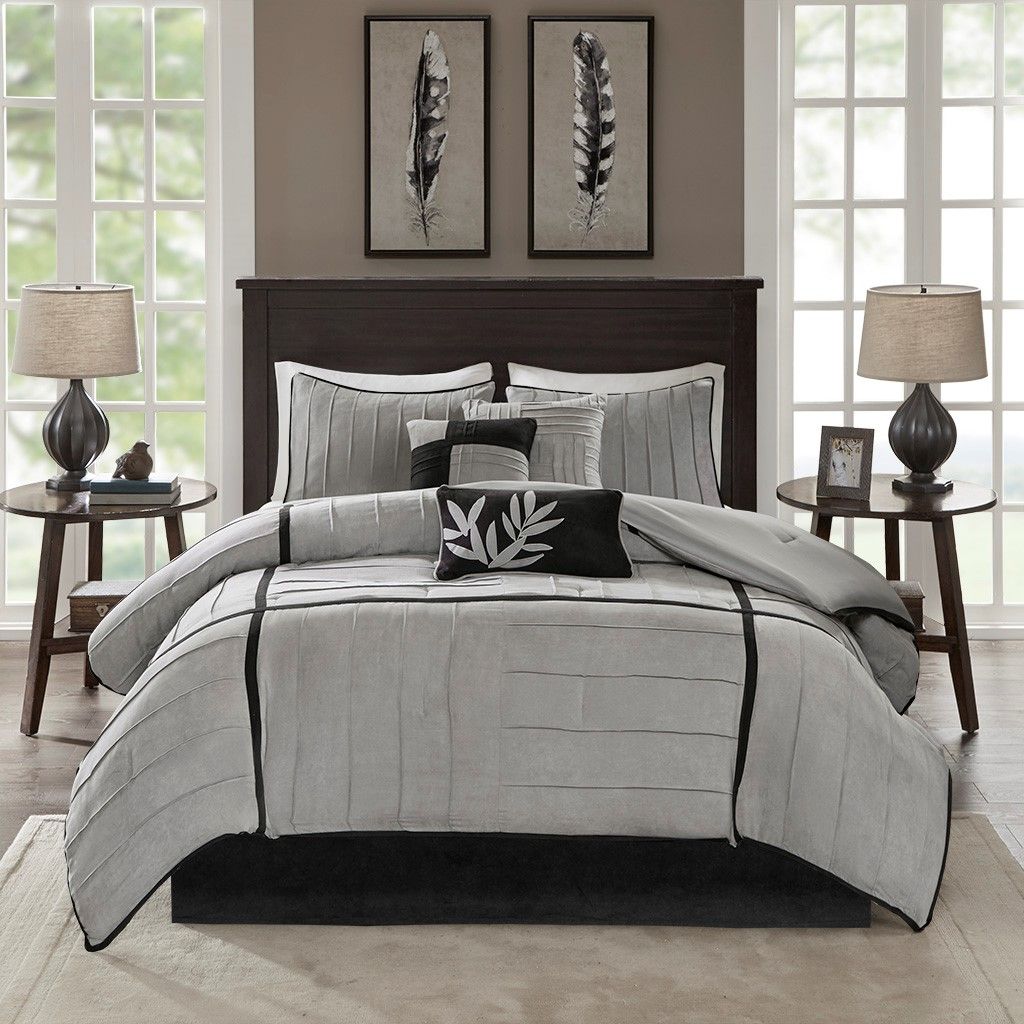 Gray and Black Pintuck Comforter Set