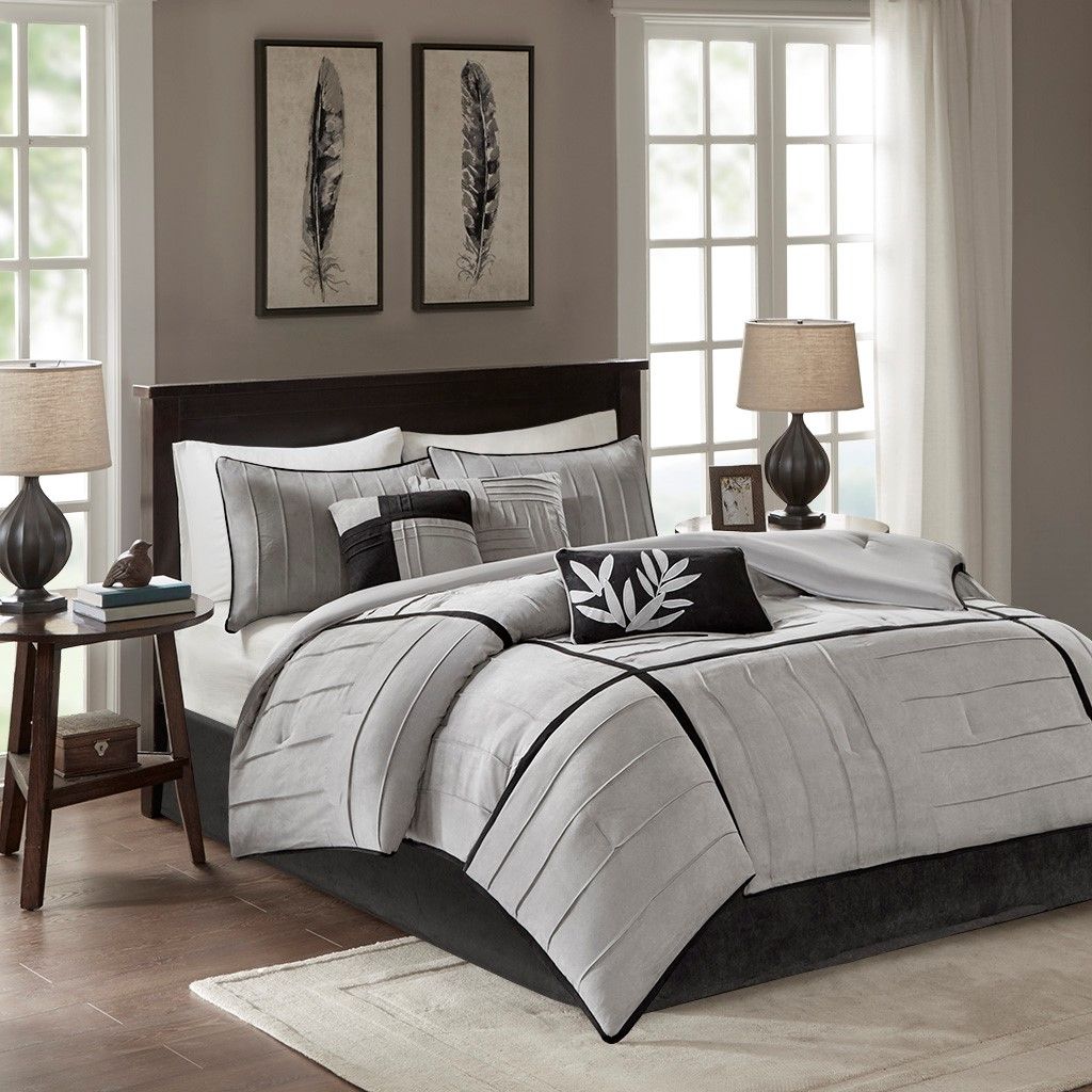 Grey and Black Pintuck Comforter Set