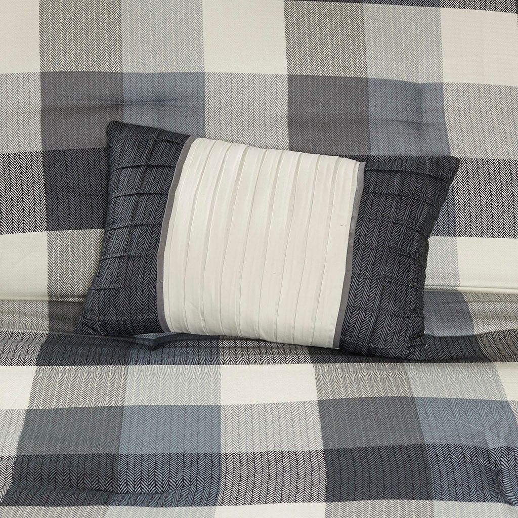 Grey Buffalo Plaid Herringbone Comforter Set