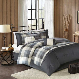 Grey Buffalo Plaid Herringbone Comforter Set