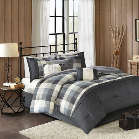 Grey Buffalo Plaid Herringbone Comforter Set
