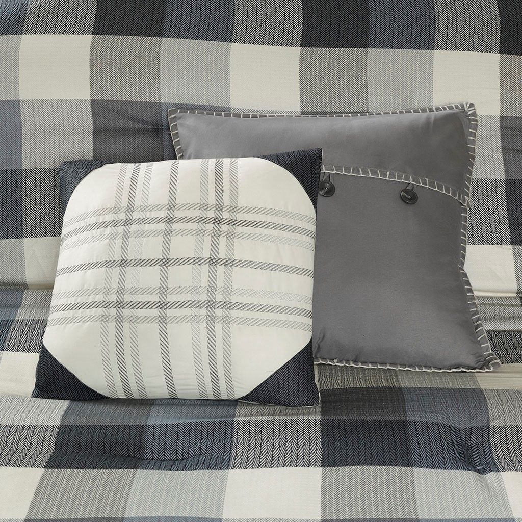 Grey Buffalo Plaid Herringbone Comforter Set