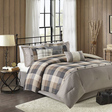 Neutral Buffalo Plaid Herringbone Comforter Set