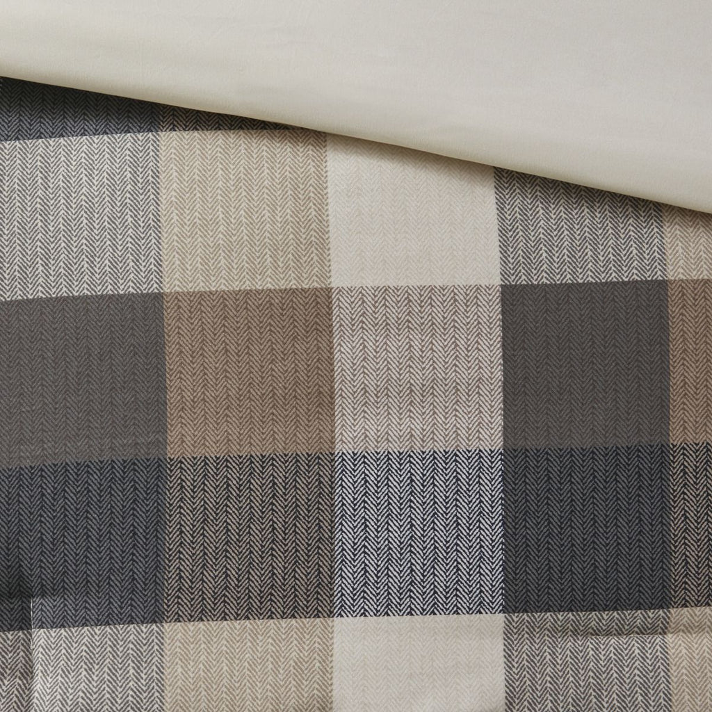 Neutral Buffalo Plaid Herringbone Comforter Set