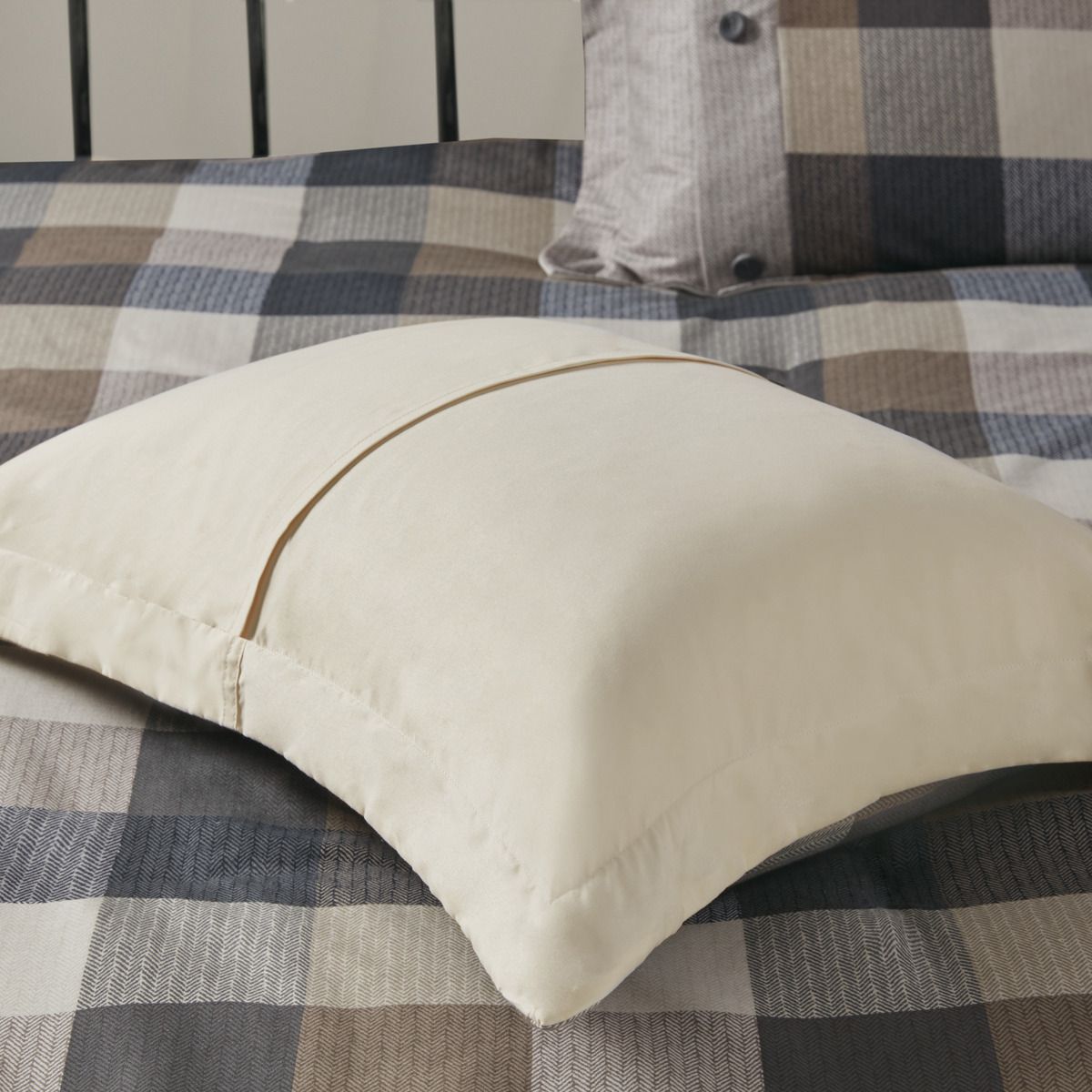 Neutral Buffalo Plaid Herringbone Comforter Set