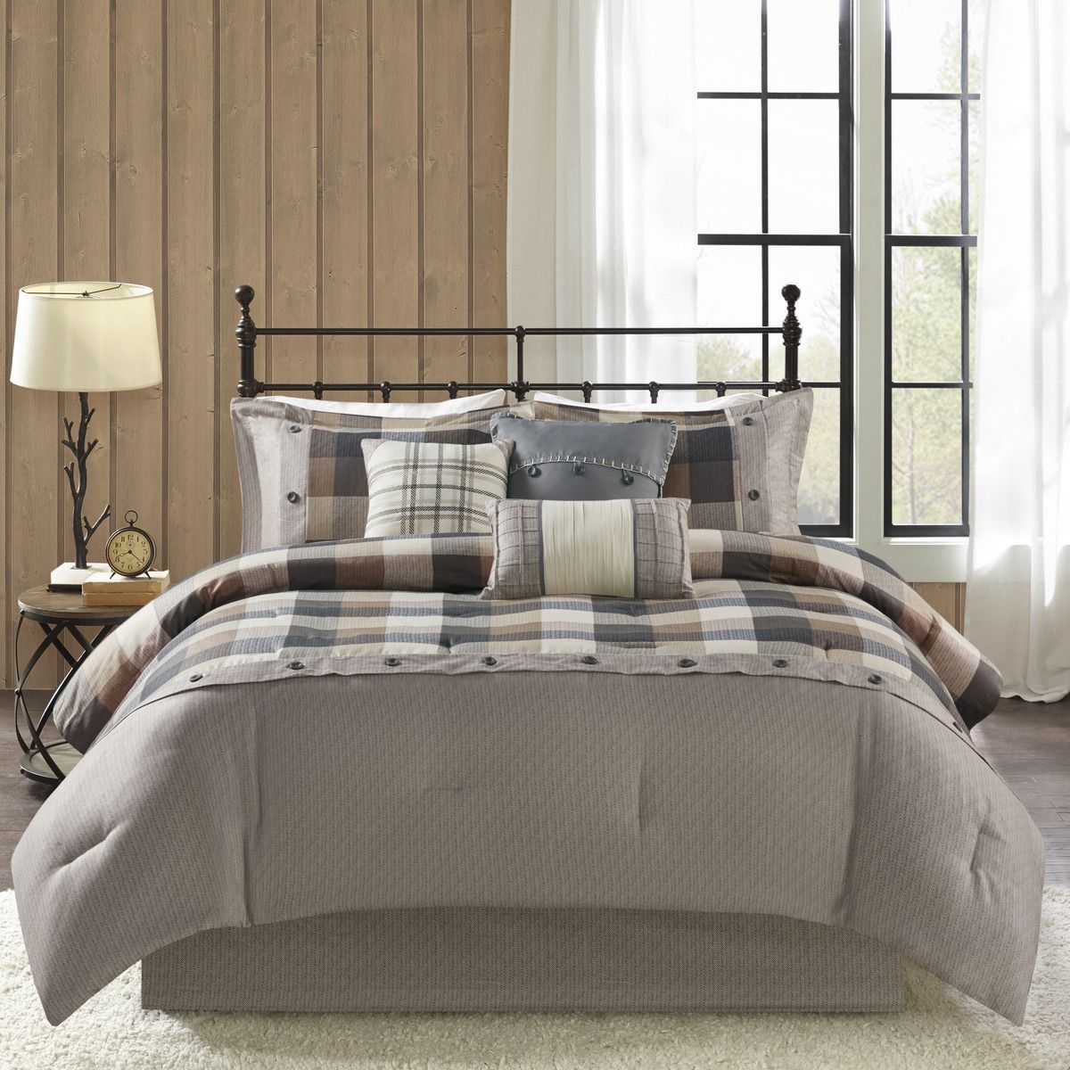 Neutral Buffalo Plaid Herringbone Comforter Set