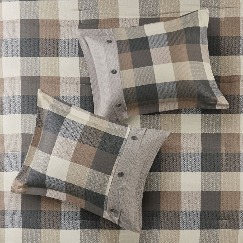 Neutral Buffalo Plaid Herringbone Comforter Set