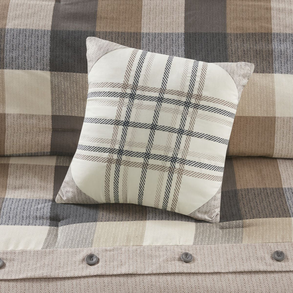 Neutral Buffalo Plaid Herringbone Comforter Set