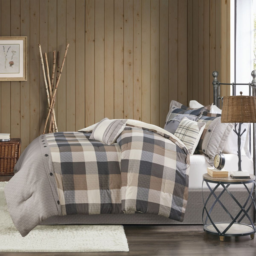 Neutral Buffalo Plaid Herringbone Comforter Set
