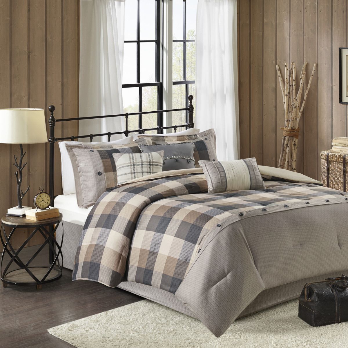 Neutral Buffalo Plaid Herringbone Comforter Set
