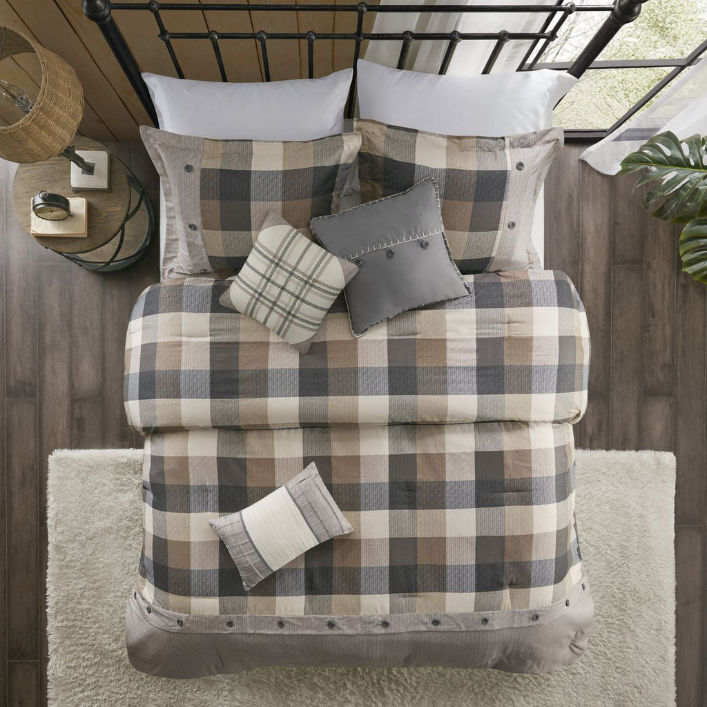 Neutral Buffalo Plaid Herringbone Comforter Set