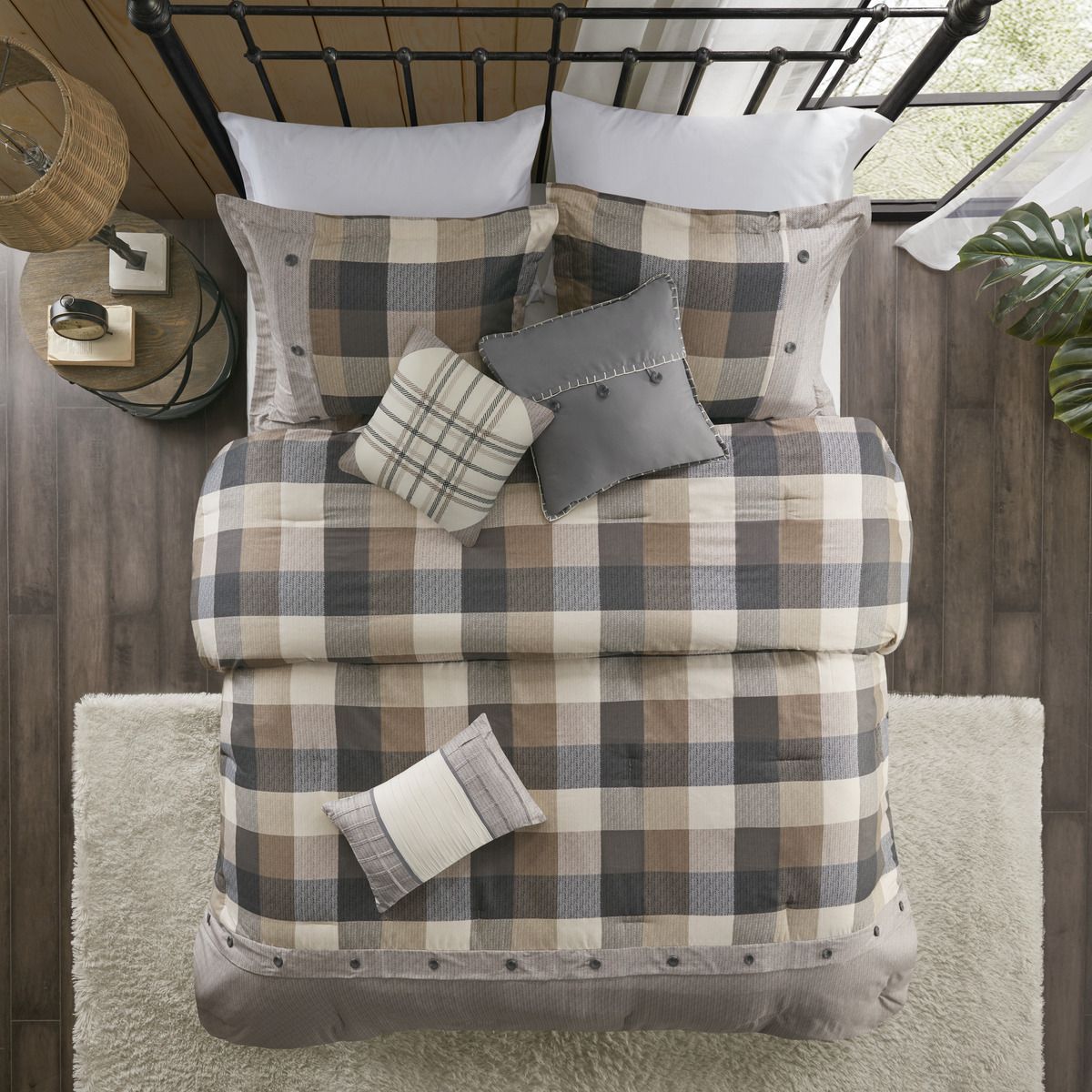 Neutral Buffalo Plaid Herringbone Comforter Set