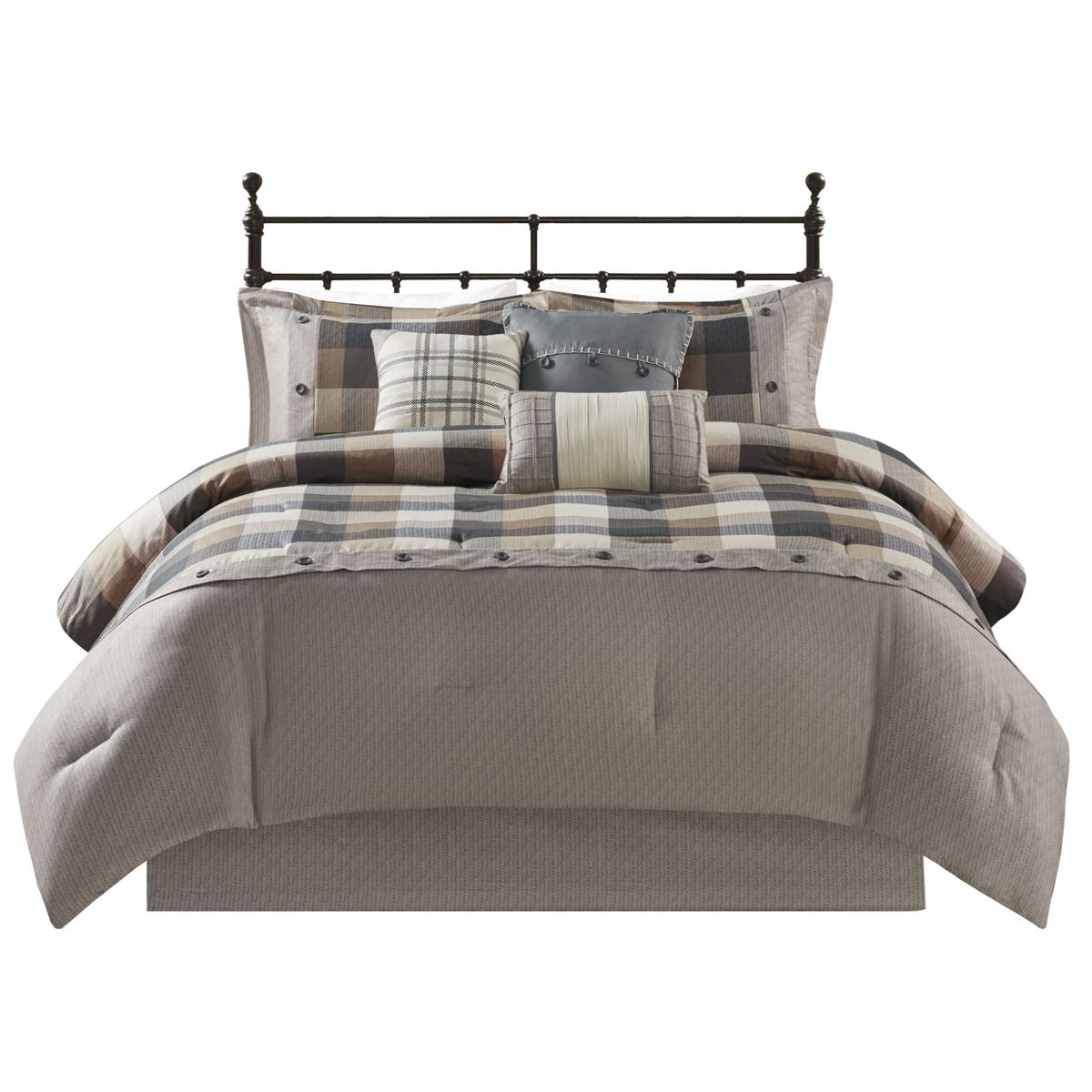 Neutral Buffalo Plaid Herringbone Comforter Set
