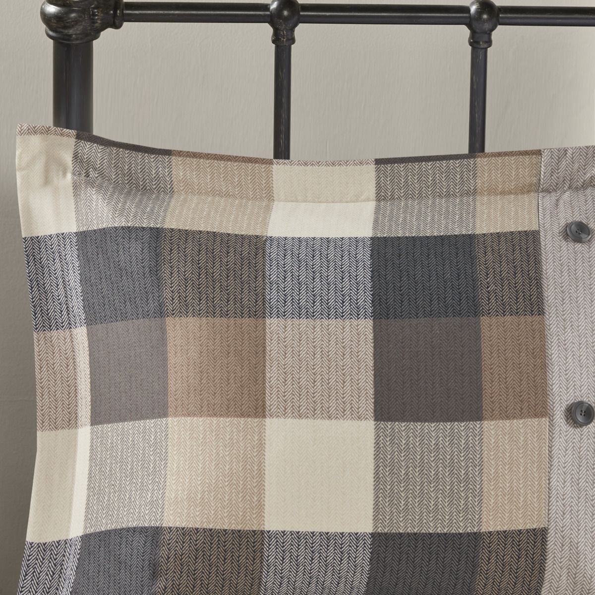 Neutral Buffalo Plaid Herringbone Comforter Set