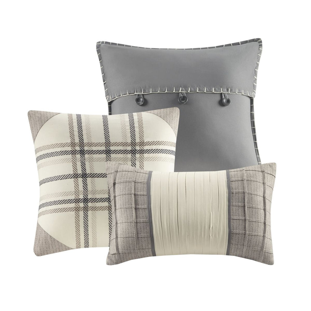 Neutral Buffalo Plaid Herringbone Comforter Set